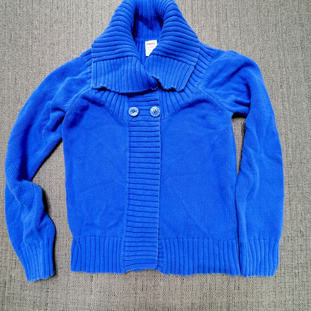 Gymboree Girls Blue Knit Cardigan Sweater Shawl Collar Size L 10-12 Cotton